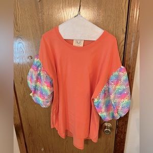 NWT Fantastic Fawn top with sequin sleeves